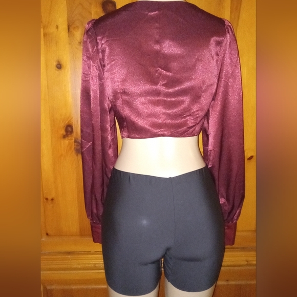 Forever 21 Wine Satin Crop Top Size M - Picture 3 of 3